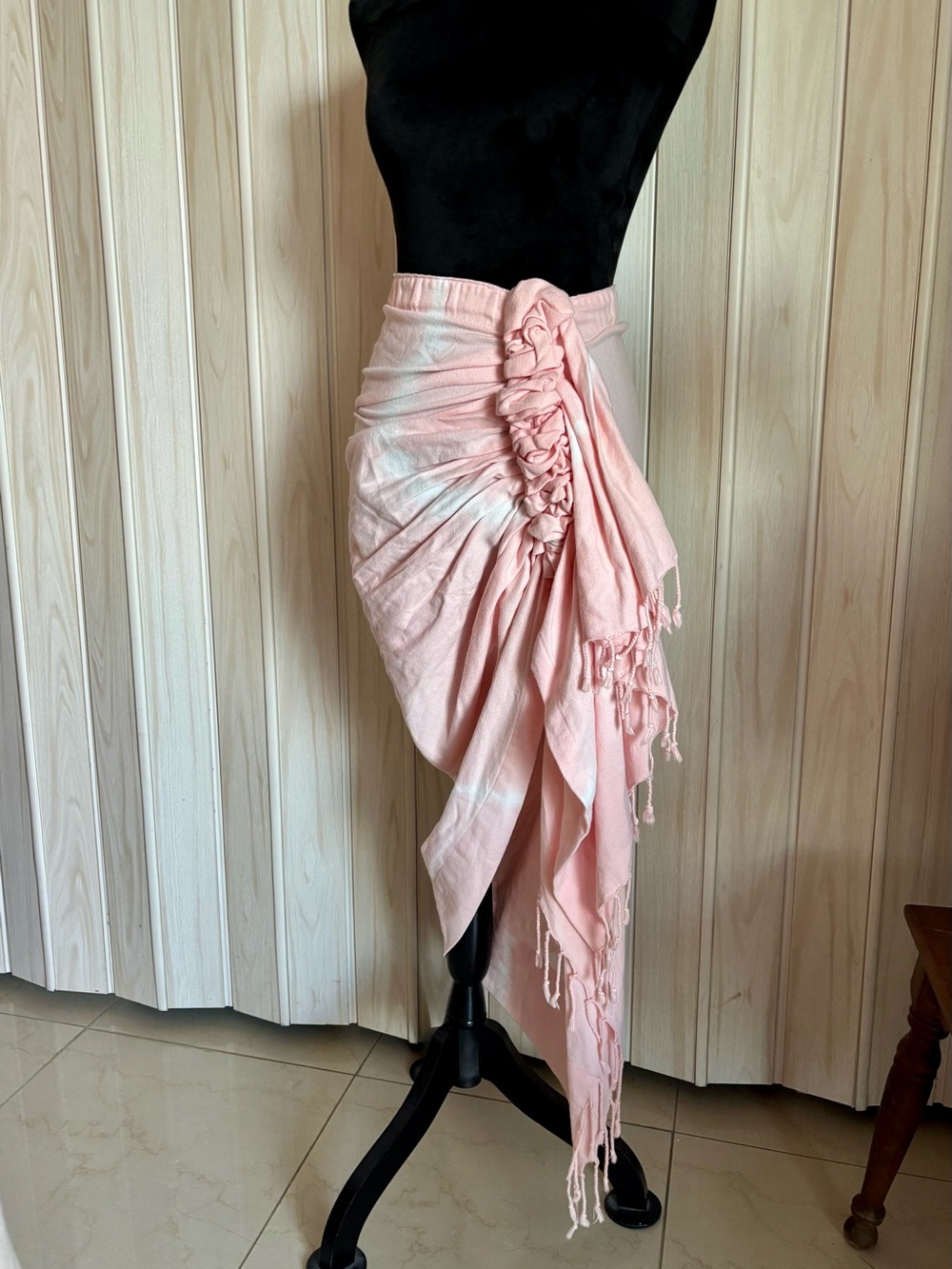 Soft Pink Gathered Waist Skirt with Side Zip